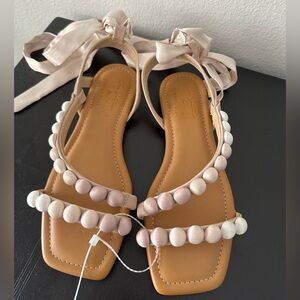 Gianni Bini Ashley Bead Detail Ankle Wrap Sandals